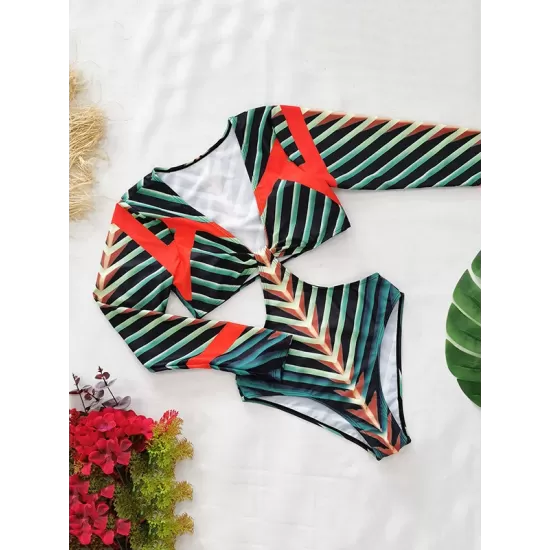 Printing Long Sleeve V-Neck Sexy Monokini Wetsuit