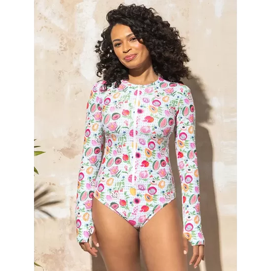 Long Sleeve Printed Zipper One-Piece Wetsuit Swimwear