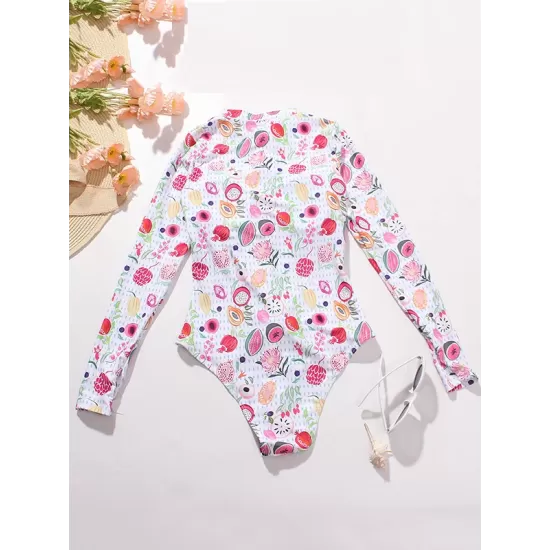 Long Sleeve Printed Zipper One-Piece Wetsuit Swimwear