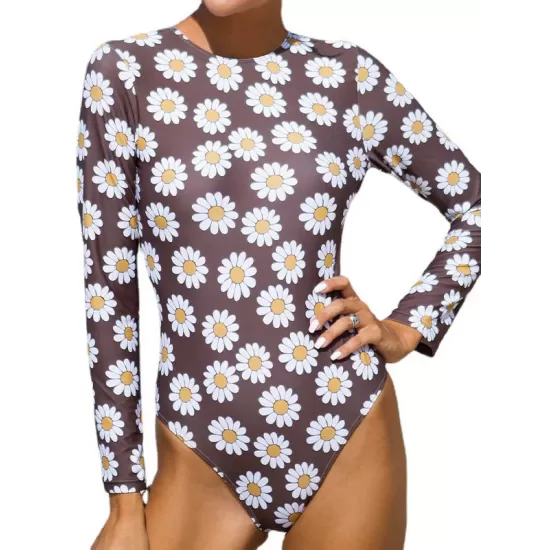 Long Sleeves Floral Printed Backless Wetsuit