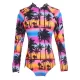 Stylish Floral Print Long Sleeve Zipper One-Piece Wetsuit Swimwear