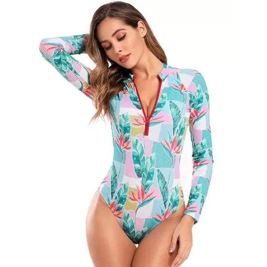 Floral-Print Long Sleeve Zipper Wetsuit