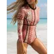 Long Sleeve Ethnic Print Round-Neck Zipper Wetsuit