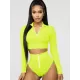 Rash Guard Tulle Long Sleeves High-Waisted Zipper Bikini Wetsuit Swimwear