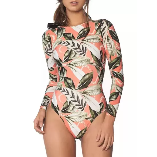 Long Sleeve Floral Print Backless Wetsuit Swimwear