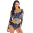 Ethnic Print Long Sleeves Split Wetsuit