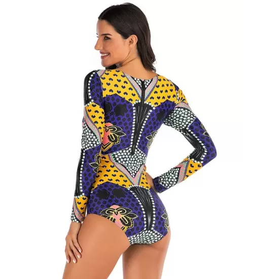 Ethnic Print Long Sleeves Split Wetsuit