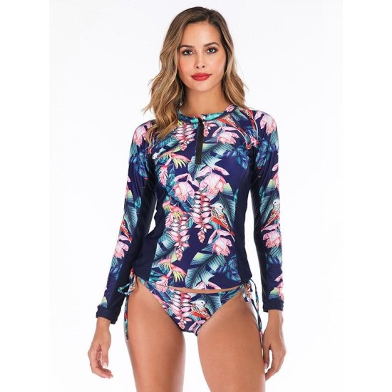 Floral Printing Strappy Waist Two Pieces Wetsuit