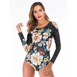 Floral Printed Zipper One Piece Wetsuit