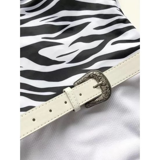 Zebra Print Split-Joint Belted Wetsuit