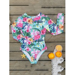 Long Sleeve Floral-Print Backless Wetsuit