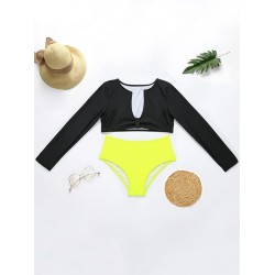 Solid Color Long Sleeve High-Waisted Simple Wetsuit