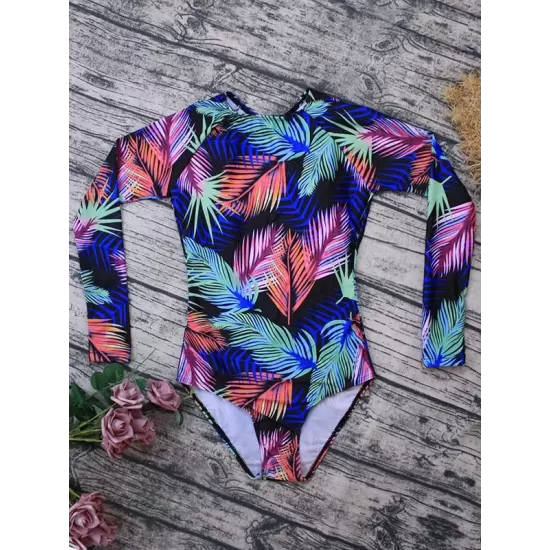 Sexy One-Piece Swimwear Backless Floral Long Sleeve Rash Guards