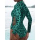 Belly-Hollow V-Neck Long Sleeve Leopard One-Piece Wetsuit Swimwear