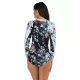 Zipper Contrast Color Floral Print Slim Surfing One-Piece Wetsuit Swimwear