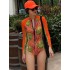 Fashion Leaves Print Zipper Sexy Surfing Slim One-Piece Wetsuit Swimwear