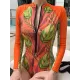 Fashion Leaves Print Zipper Sexy Surfing Slim One-Piece Wetsuit Swimwear