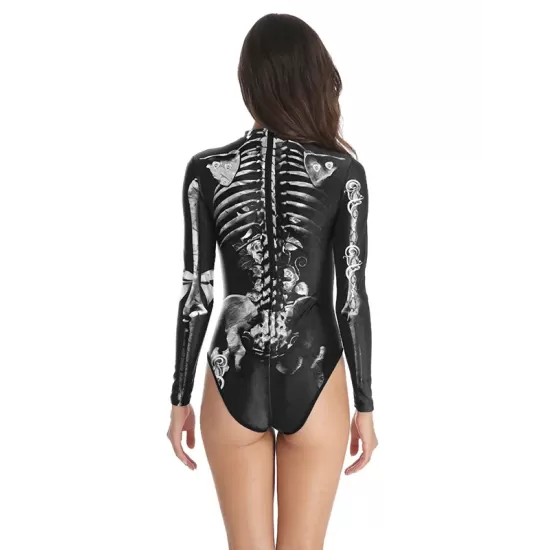 Halloween Skeleton 3D&Floral Printed Long-Sleeves Wetsuit