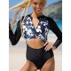 Long-Sleeves Hollow Floral Printed One-Piece Wetsuit