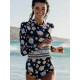 Long-Sleeves Zipper Floral Printed Wetsuits