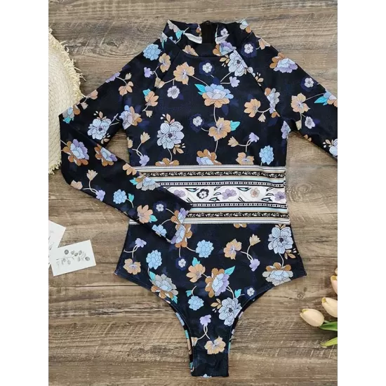 Long-Sleeves Zipper Floral Printed Wetsuits