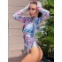 Floral Print Long Sleeve Hollow Zipper Wetsuit Rash Guard Swimwear