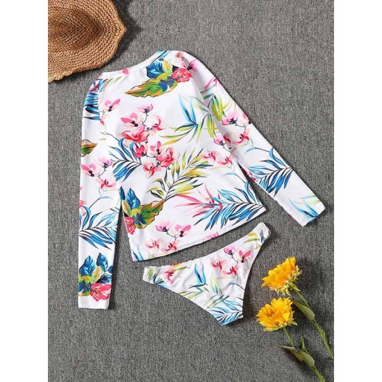 Long Sleeve Floral-Print Split Wetsuit