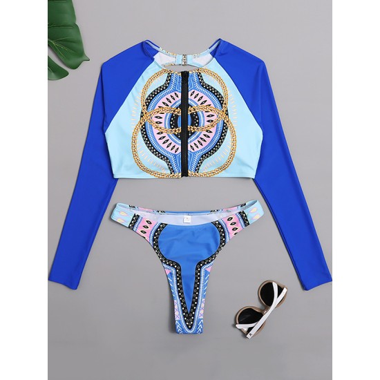 Floral Long Sleeve Zipper Backless Brazilian Wetsuit