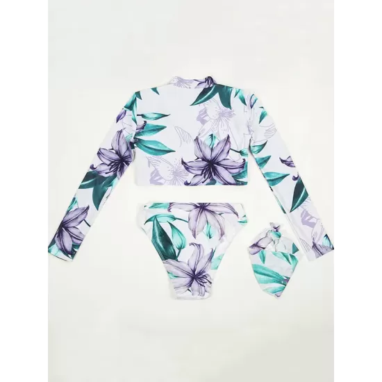 Floral Print Long Sleeve Zipper Sexy Wetsuit