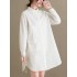 Simple Solid Buttoned Lapel Collar Long Sleeves Blouse