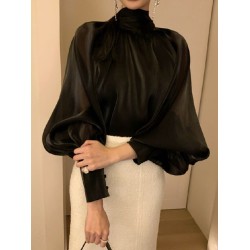 Urban Black&White Puff Sleeves High-Neck Blouse