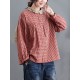 Plaid Ramie Cotton Plus Szie Long Sleeve Shirts