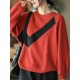 Original Loose Long Sleeves Contrast Color Split-Joint Round-Neck Hoodies&Sweatshirt Tops