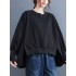 Simple Long Sleeves Loose Solid Color Round-Neck Hoodies&Sweatshirt Tops