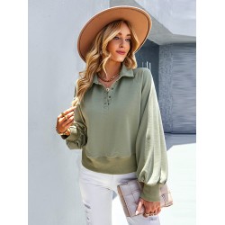 Simple Long Sleeves Loose Buttoned Solid Color Lapel Collar Hoodies&Sweatshirt Tops