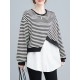 Original Long Sleeves False Two Striped Round-Neck Hoodies&Sweatshirt Tops