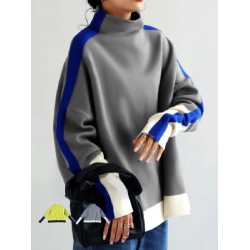 Long Sleeves Contrast Color Split-Joint High Neck Hoodies&Sweatshirt Sweatshirt Tops Tops