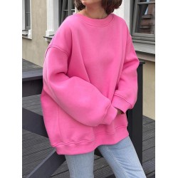 Solid Color Long Sleeves Loose Round-Neck Sweatshirt Tops