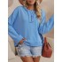 Buttoned Split-Joint Velvet Hooded Long Sleeves Sweatshirt Tops