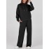 Drawstring Split-Joint High Waisted Long Sleeves Sweatshirt + Pants/Trousers Two Pieces Set