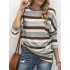 Split-side Striped Long Sleeves Loose Round-neck Sweatshirt Tops