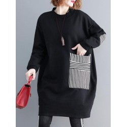 Casual Pocket Long Sweatshirt Short Dress