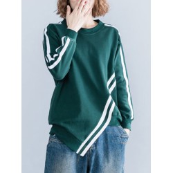 Striped Cropped Long Sleeves Round-neck Hoodies&Sweatshirt