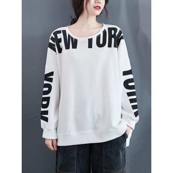 Stylish Letter Print Round-Neck Sweatshirt