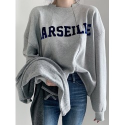 Casual Asymmetric Lapel Split-Joint Letter Print Sweatshirt