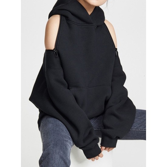 Casual Loose Solid Color Hoodies Top