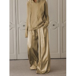 Original Solid Color Hoodies&Wide Leg Pants Two Pieces Set