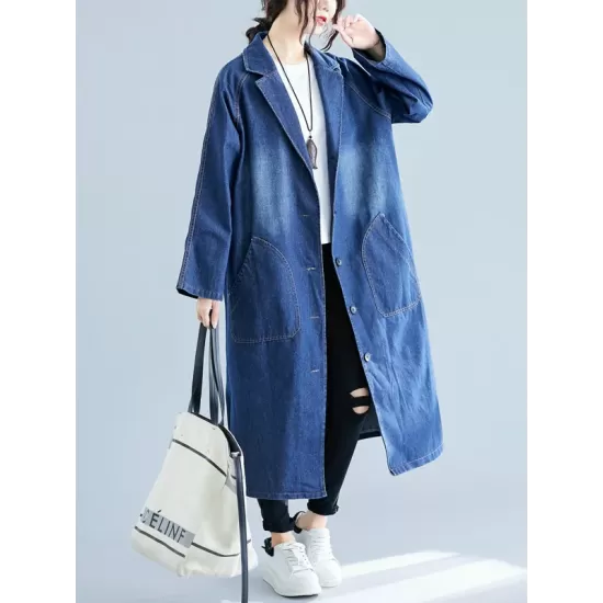 Original Lapel Long Sleeve Denim Outerwear&Trench