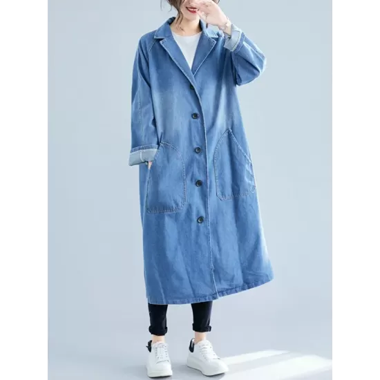 Original Lapel Long Sleeve Denim Outerwear&Trench