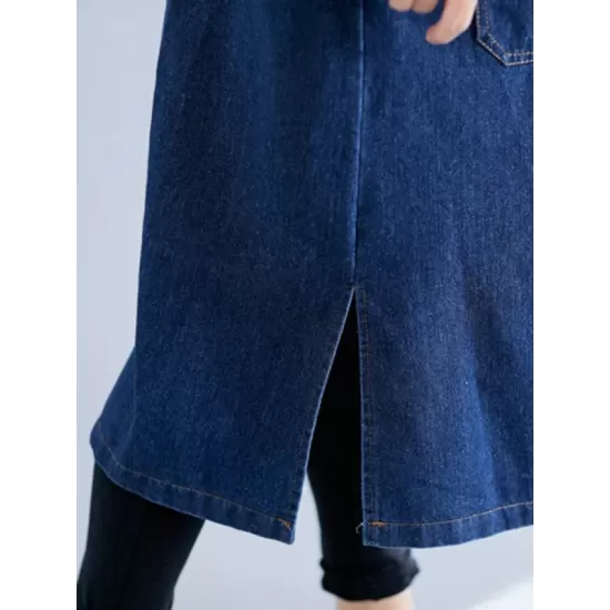 Original Lapel Long Sleeve Denim Outerwear&Trench